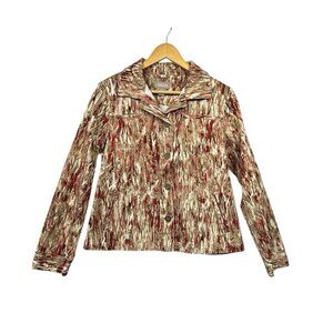 Chico's 1 Denim Jacket Button Up Ladies Long Sleeve Sz Medium Multicolor Stretch
